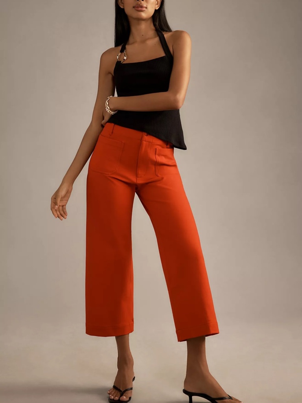 NWT Anthropologie Maeve The Colette Ponte Crop Wide-Leg Pants Red Size 27 - Picture 1 of 4